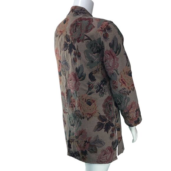 Chicos Womens Size 1 US 8 Medium Tapestry Coat Jacket Roses Classic 3/4 Sleeve - Picture 6 of 16